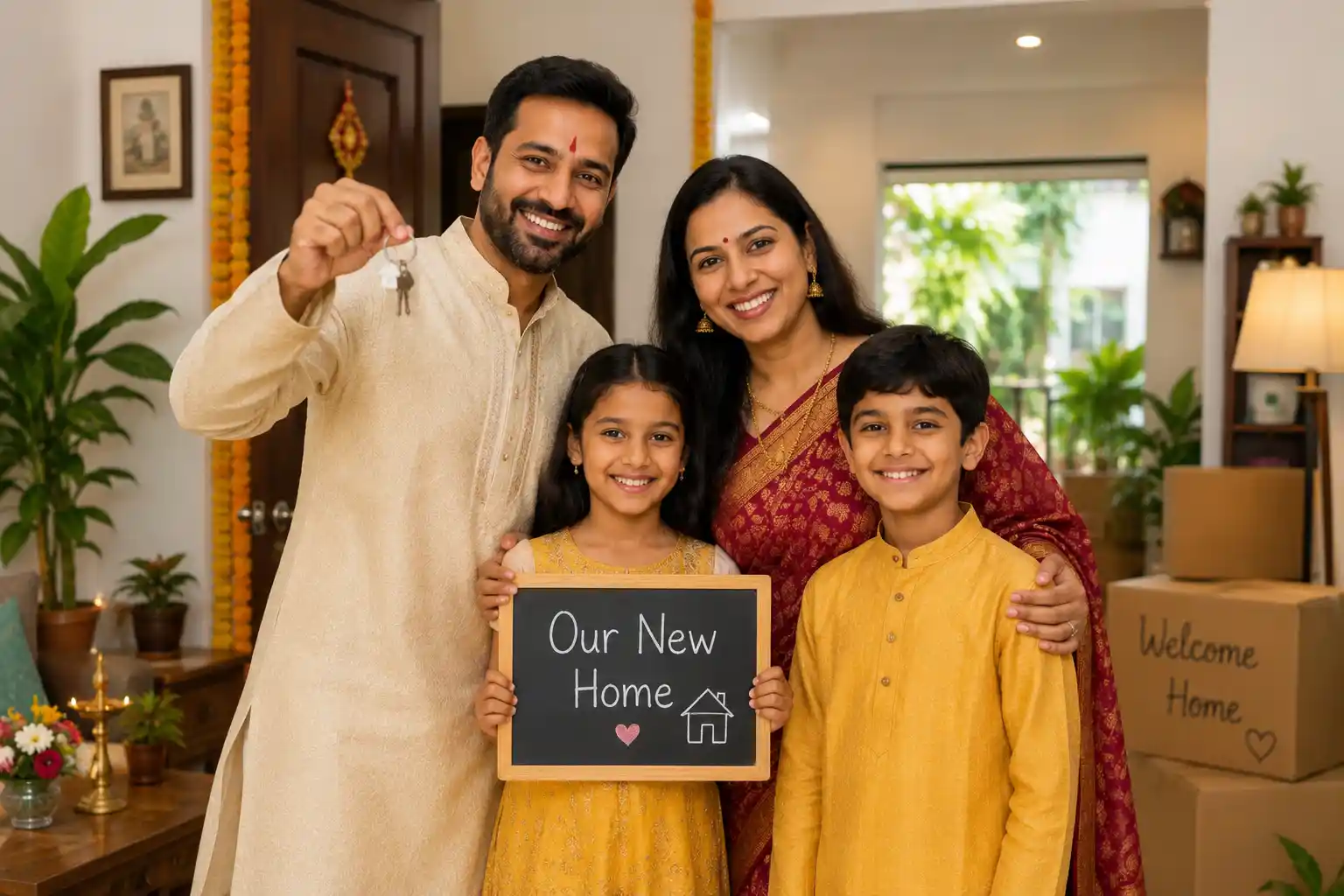 Happy family smiling together at home